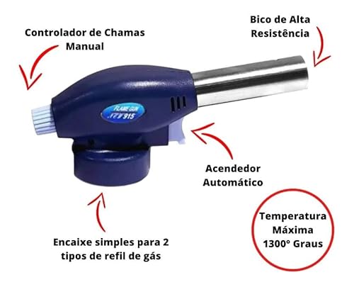 Maçarico Portátil 2 Refis Culinário Solda Regulagem Gourmet ideal para cozinha
