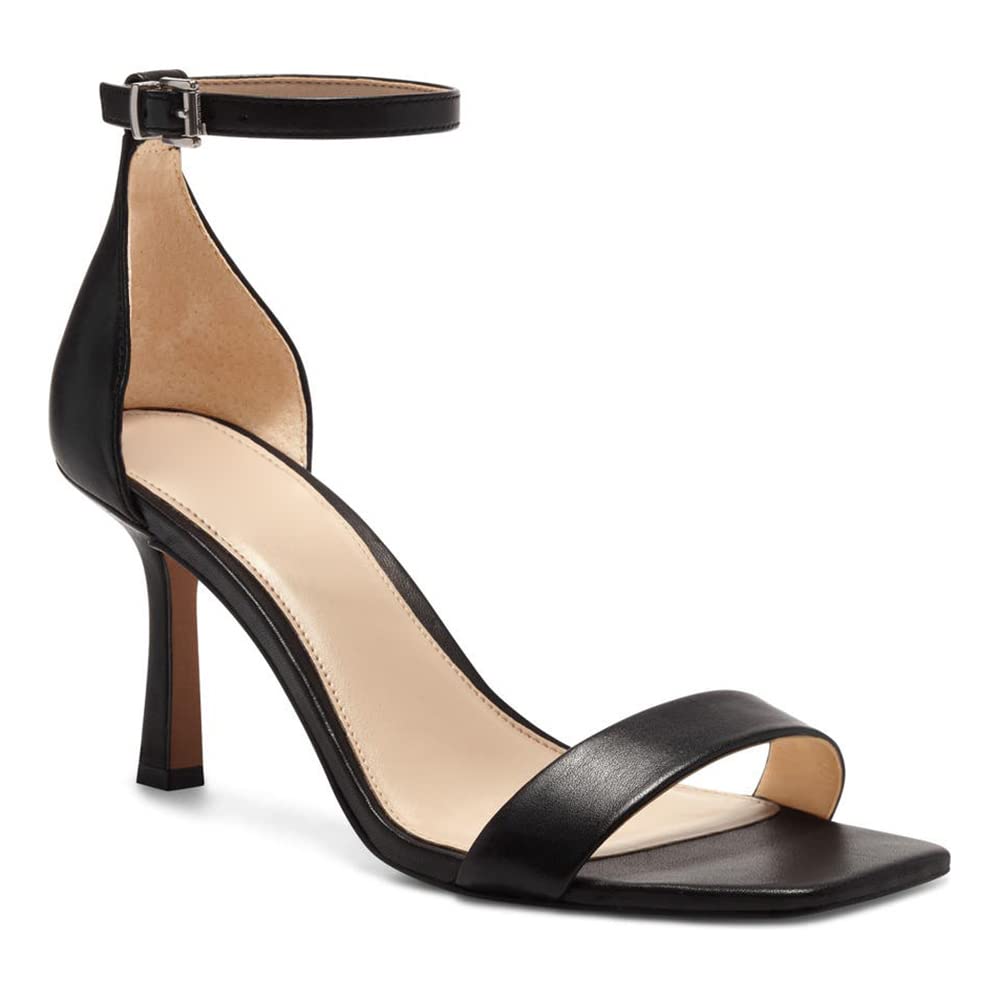 Womens Classic Dressy Summer Kitten Heel Sandals Open Square Toe Ankle Strap Stilettos