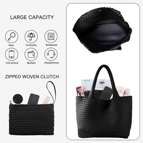 Image of Woven Tote Bag for Women Vegan Leather Handwoven Bags with Small Purse