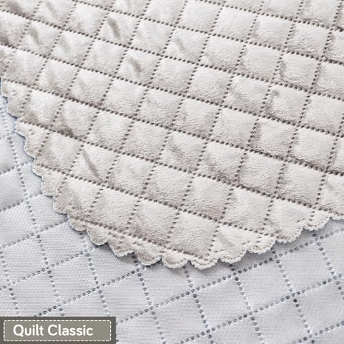 Image of HOKIPO Quilted Sofa Cover 5 Seater - (3+2) for Seat & Back | 'Quilt Classic' Light Grey (IN-927 * 2+926 * 2-LGRY)