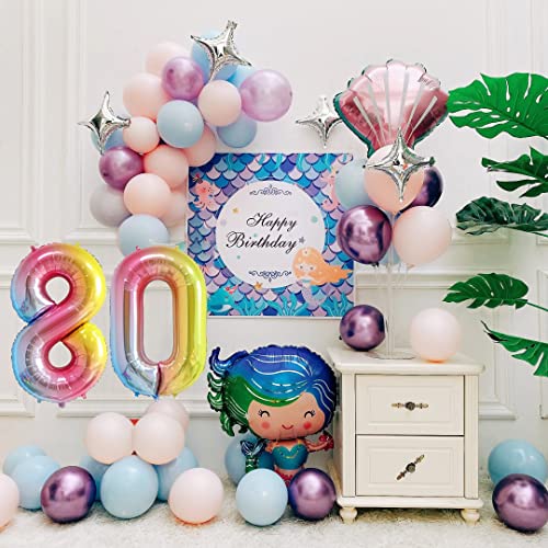 Image of 40 Inch Rainbow Gradient 80 Balloons for 80th Birthday Decorations