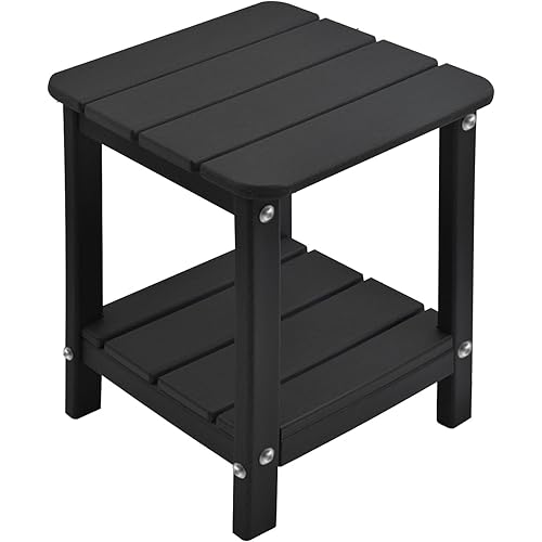 Adirondack Small Outdoor Side Table Patio End Tables for Outside Plastic Outdoor Side Table (Black)