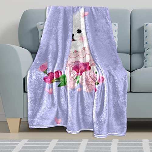 Couvertures chaudes et douces en microfibre, plaid peluche imprimé fleur et chien