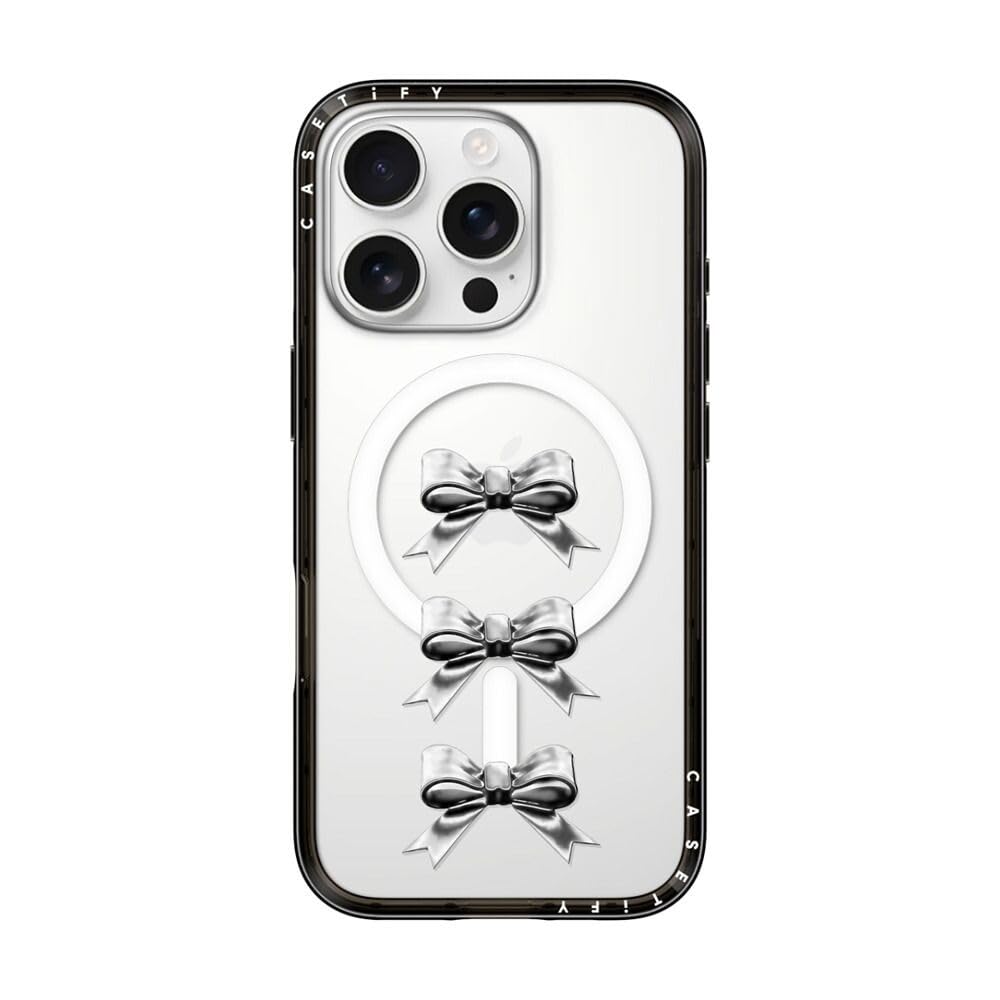 CASETiFY コンパクト iPhone 16 Pro ケース [MagSafe対応/薄型 軽量/耐衝撃] - Chrome Bows - ブラック
