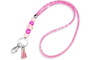 Bling Beaded ID Badge Holder Lanyard with Key Ring - Pink Lanyards for Women