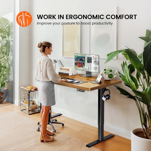 Image of ErGear Standing Desk, 48 x 30 inch Whole-Piece Desktop Height Adjustable, Electric Sit Stand Desk with 4 Height Memory Setting, Ergonomic Desk for Home Office, Vintage Brown, EGESD74V