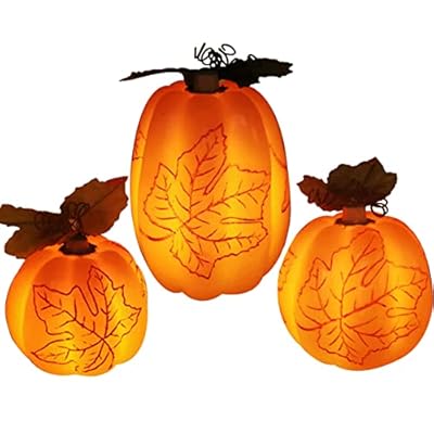 MXTCLM Flickering Fall Pumpkin Flameless Candle Lights Maple Leave Pumpkin LED Candle Battery Operated with 6 Hours Timer Unscented Real Wax Harvest Thanksgiving Indoor Decoration Pack of 3