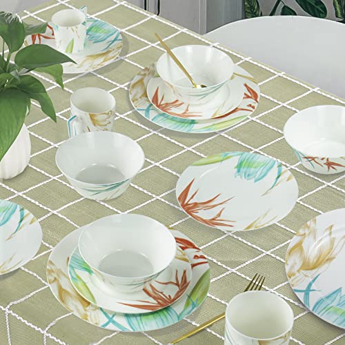 16-Piece Bone China Round Dinnerware Set, Multicolor Design Dish Sets, Service For 4, Set With Plates, Bowls And Mugs, For Indoor And Outdoor Use Bpa Free (E) #TOP1