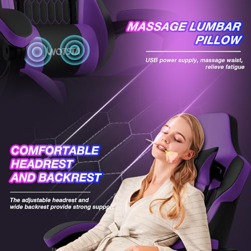 Image of Gaming Chair with Footrest, High Back Gaming Chairs PVC Leather Ergonomic Gamer Chair with Adjustable Headrest Lumbar Support Racing Style Video Gaming Chair for Office /Home (Purple)