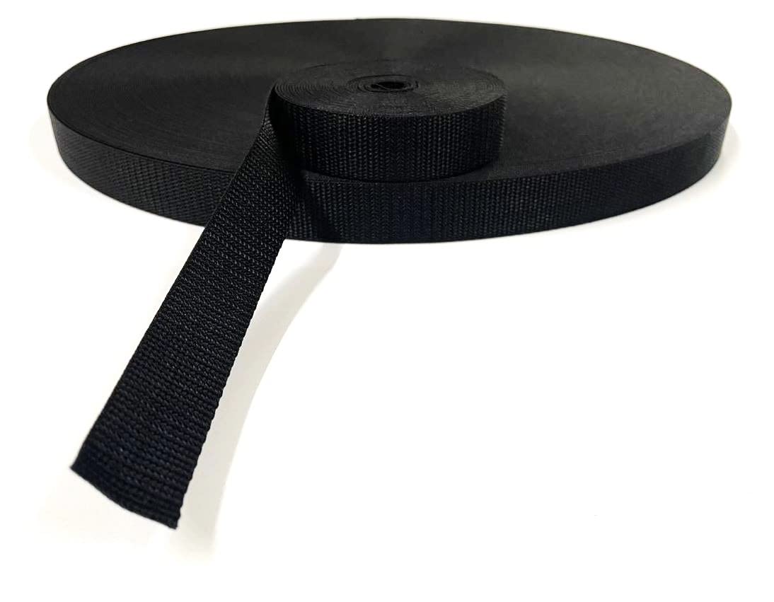 25mm Polypropylene Webbing Lightweight Strap For Backpacks Belts Handles Bags Straps Dog Leads (50 Metres, Black)