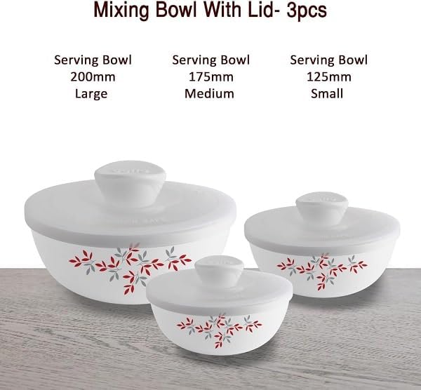 Opalware Twilight Floral Mixing Bowls with Lid For Home Kitchen, Gifting, Festival, Hotel (Pack Of 1)