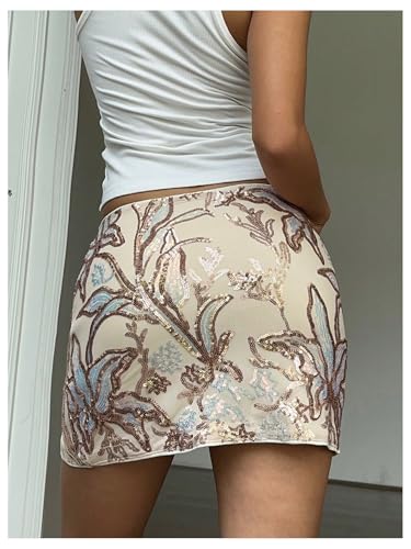 MakeMeChic Women's Floral Sequin Mini Skirt Bodycon Glitter Summer Y2K Party Short Skirts3