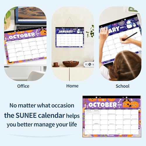 Miniatura 7 de SUNEE Calendario de escritorio 2024 de 17 x 12 pulgadas, 18 meses, octubre de 2023 a marzo de 2025, calendario académico de escritorio, calendario