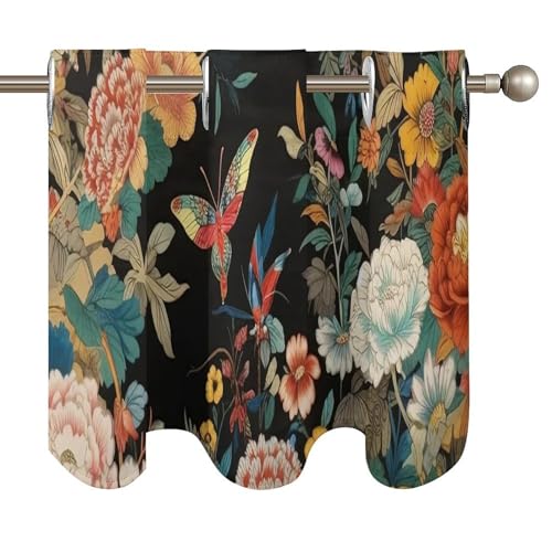 Cenefas de cortina florales de estilo asiático, elegante decoración para ventanas de 52 x 18 5