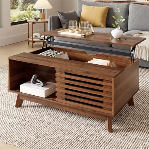 EURHCIO Table Basse Salon Ovale 100x50x36cm,Table D'appoint,Meuble Bas Rangement avec 2 Grand Tiroirs,Porte à Volet Roulant,Pieds Robustes,pour...
