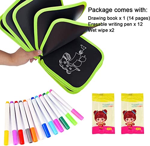 Image of PLUSPOINT Erasable Doodle Book for Kids Toddlers Activity Toys Reusable Drawing Pads with Watercolor Pens,Travel Art Toy, Road Trip Car Game Writing Painting Set for Boys and Girls (14 Pages)
