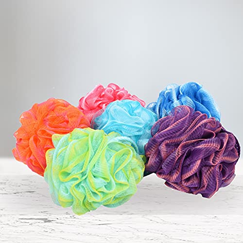 Spa Savvy Bath Sponges For Shower 6 Pack 50 Gram 5''– Shower Pouf Luffa Sponges – Exfoliating Body Scrubber Bath Loofahs – Shower Puff Balls, Multicolor Shower Scrunchies With Suction Cups #TOP2