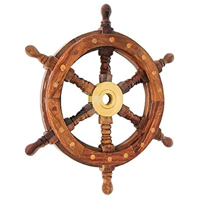 Nautical Specials Nautical Sheesham Wood Ship Wheel with Brass Center Home Decoration Gifts (18") 51vKEssTfCL. SS400
