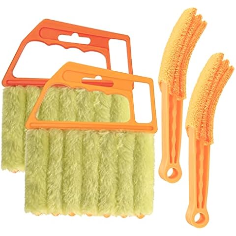 2 Stück Fenster-Jalousien-Reinigungswerkzeug + 2 Stück 7-Finger-Staubwedel-Bürstenreiniger Cover