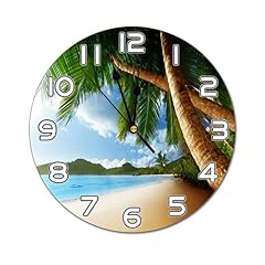 Sea Beach Palm Trees Wall Clock Battery Operated Silent Non Ticking Round Clock Tropical Theme Wall photo Sea Beach Palm Trees Wall Clock Battery Operated Silent Non Ticking Round Clock Tropical Theme Wall