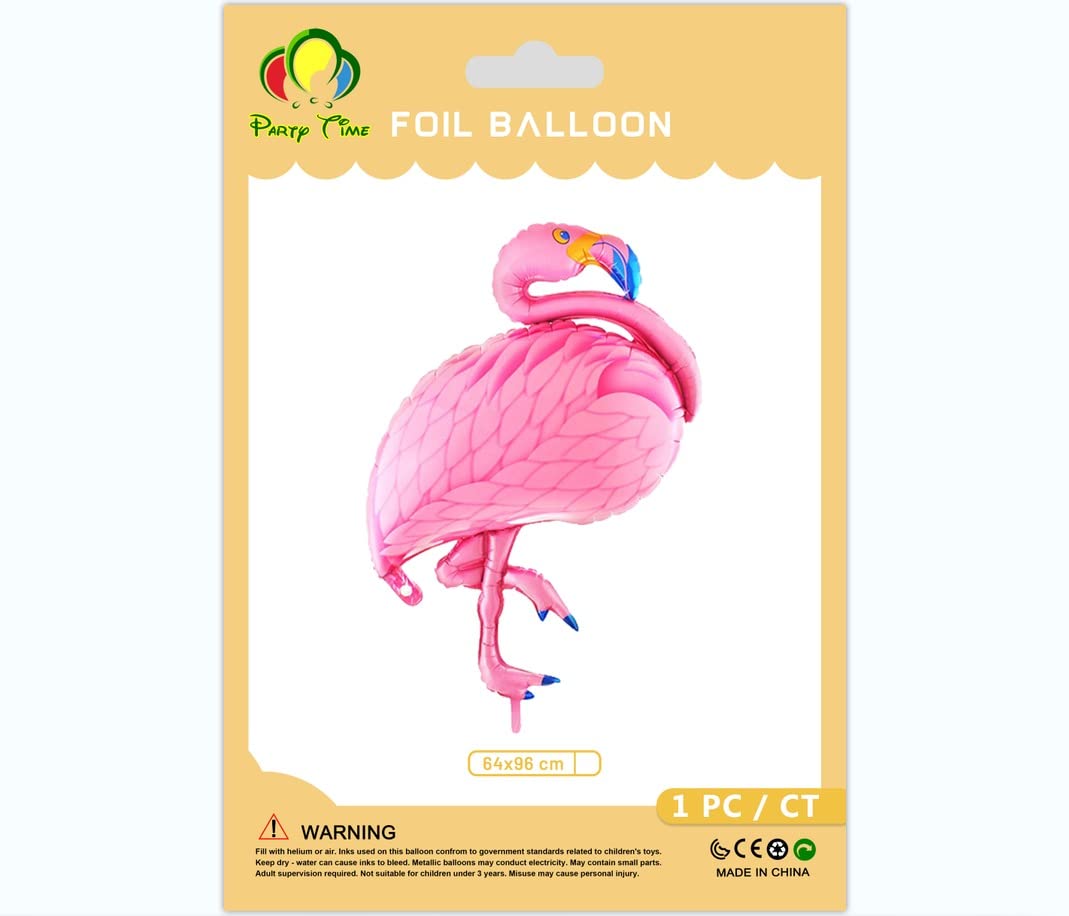 PARTY TIME - 1 Piece Animals Foil Balloon Pink Flamingo Lake Creatures Mylar Balloons for Theme Birthday Baby Shower Party Decoration Supplies (64x96cm.)