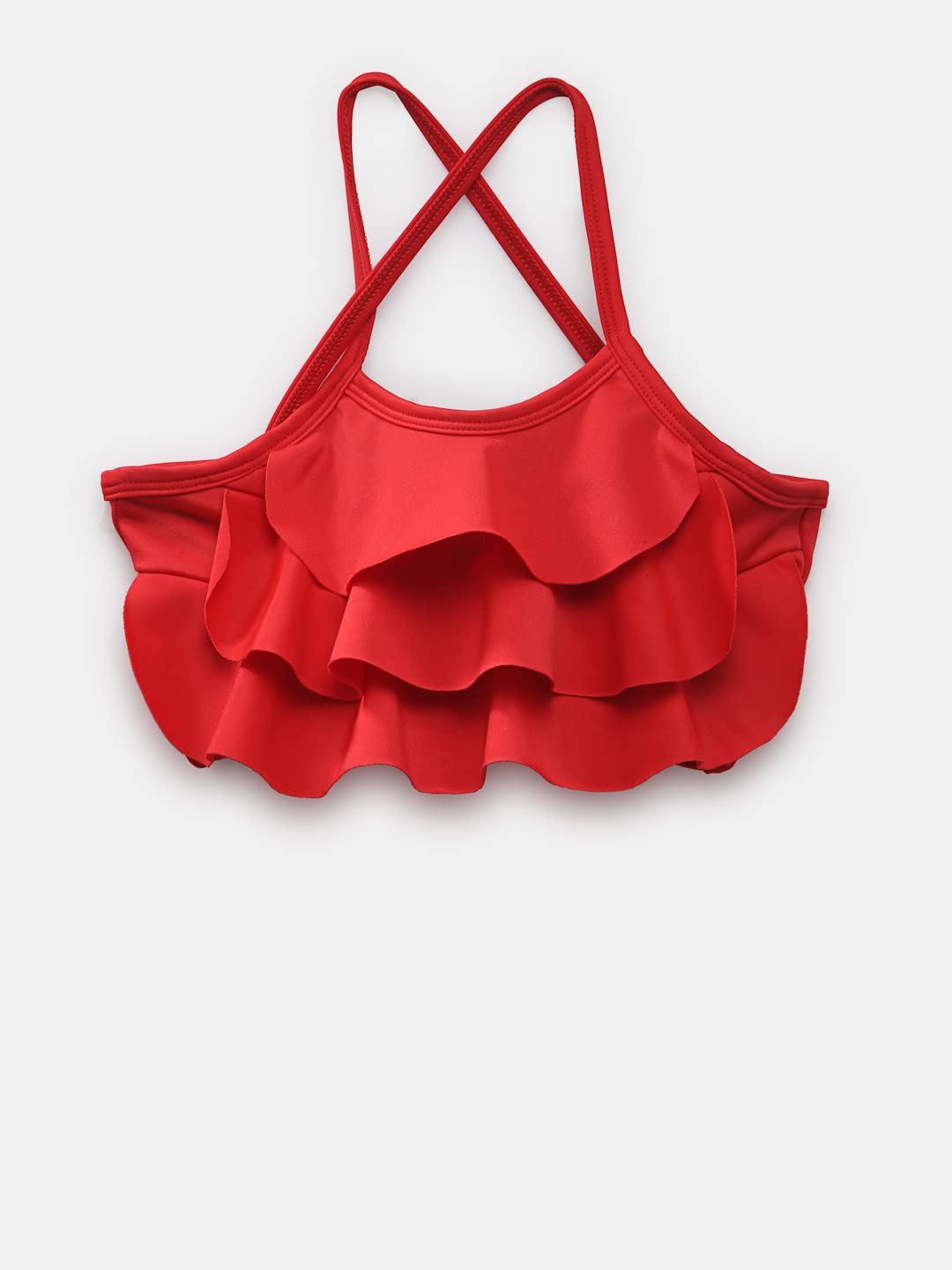CUKOO Girls' Red 2-Piece Swimsuit, Ruffled Strappy Top with Flared Shorts, Stylish & Comfy Swimwear for Beach & Pool. 4