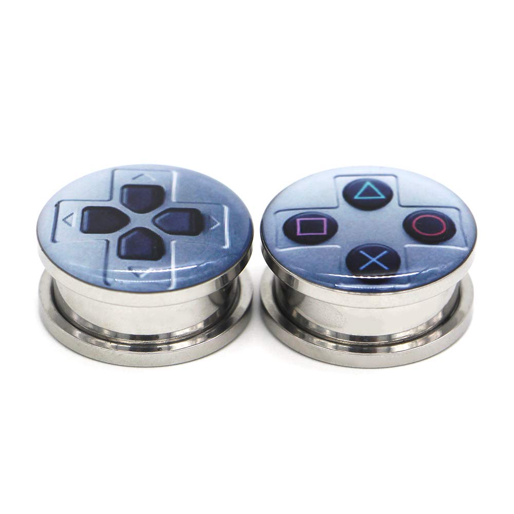 Awinrel stal nierdzewna Ear Gauges Plug Game Console i F**k off Tunnel Stretching Expander Body Piercing Biżuteria 4-częściowy zestaw 2G-2.5 cm