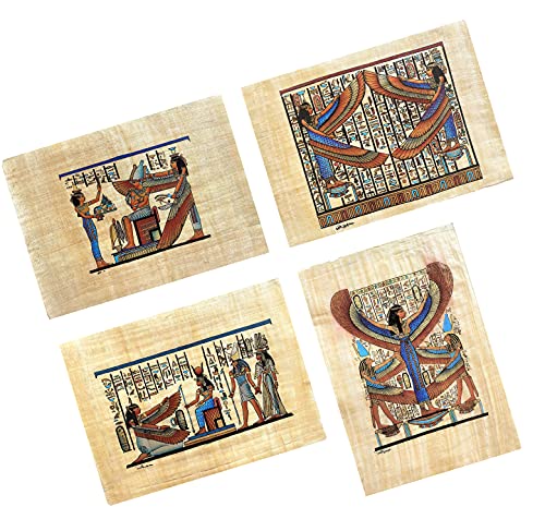 NileCart Collection of 4 sheets Egyptian papyrus paintings Original Hand Painted Papyrus Paper Ancient Egyptian size 9x13 in. handmade in Egypt. (ISIS Collection) - image 1