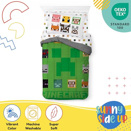 Image of Sunny Side Up Minecraft Twin Comforter Set - 5 Piece Kids Bedding Includes Comforter, Sheets & Pillow Cover - Super Soft Gamer Microfiber Bed Set