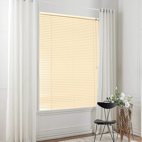 Taiyuhomes Aluminum Venetian Blinds Window Shutter Blinds For Windows Bathroom Kitchen Blinds Venetian Blind Easy Fit Curtains (beige 115x130cm(WxH))
