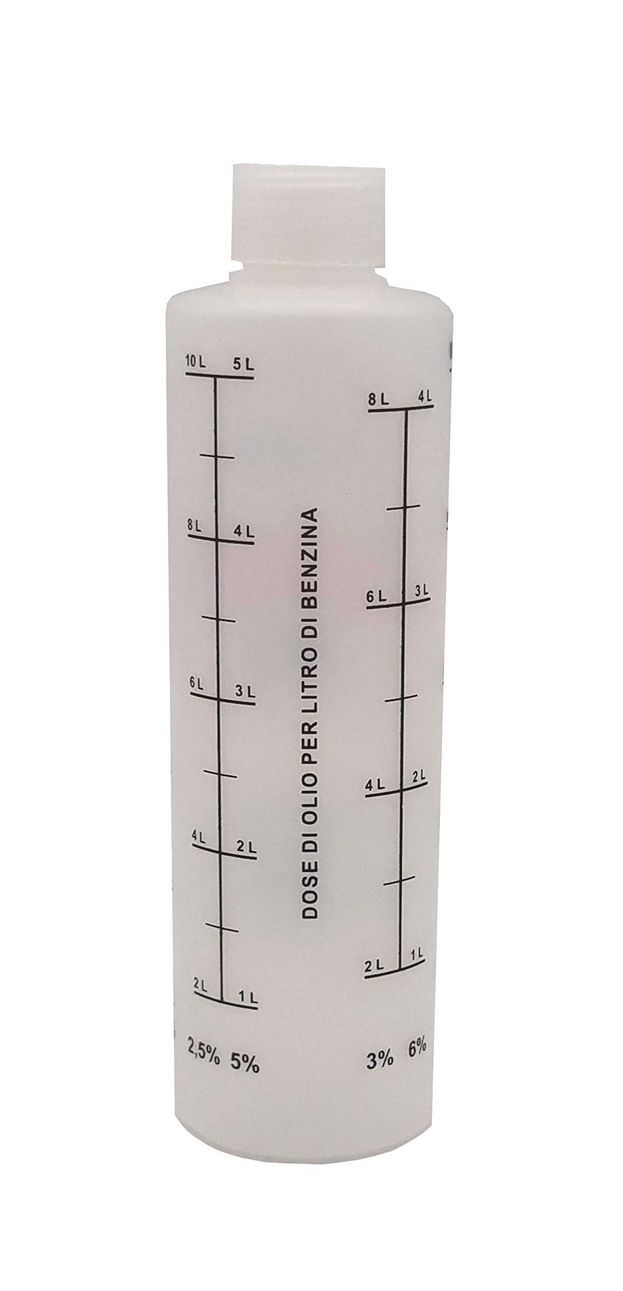 EUREX Misurino Rosso Dosatore Olio per Miscela 250 ml con Tappo, Scala Graduata e percentuali 2-4% 2,5-5% 3-6% (1)