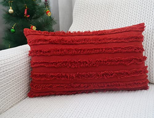 Image of mosey 12x18 Cushion Covers Set of 2 | 100% Cotton Rectangle Cushion Covers for Sofa, Bed | Boho Rectangular Shape Cushion Covers 12 inch x 18 inch Red