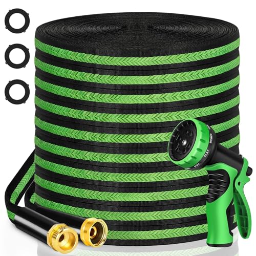VIONMI Garden Hose 100 ft Flexible Non-Expandable Water Hose Kink-Free Lightweight Leak-Proof High Pressure Durable Outdoor Portable Fabric Hoses Pipe with 3/4” Sturdy Fittings for Yard Lawn Car Wash
