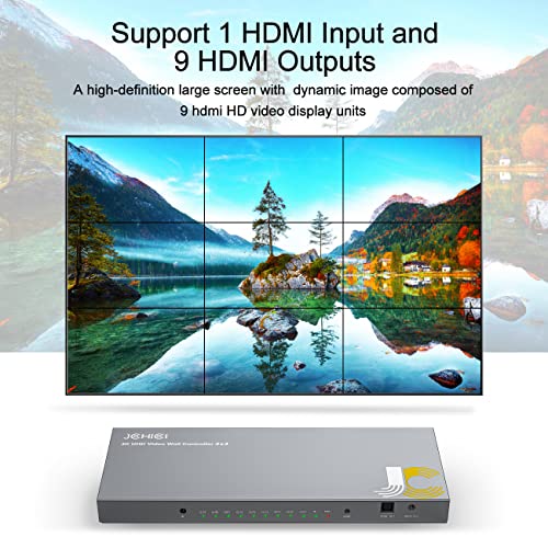 Image of Video Wall Controller 3x3,JCHICI TV Wall Processor,4K x 2K HD Display,180 Degree Rotate,10 Splicing Modes,Input 4K and Output 1080P, Streaming Media Video Device