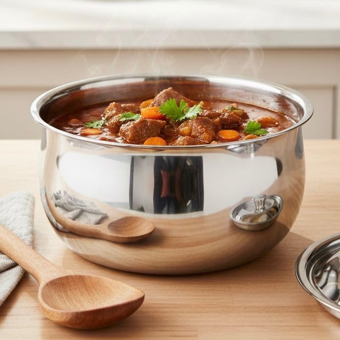 Image of AERO Homes Stainless Steel Heavy Grade Serving Bowl 1 Pc Set - Double Wall Insulated Hot & Cold Serving Bowls for Kitchen and Dining | Multipurpose Bowls | Set of 1-(1500ml)