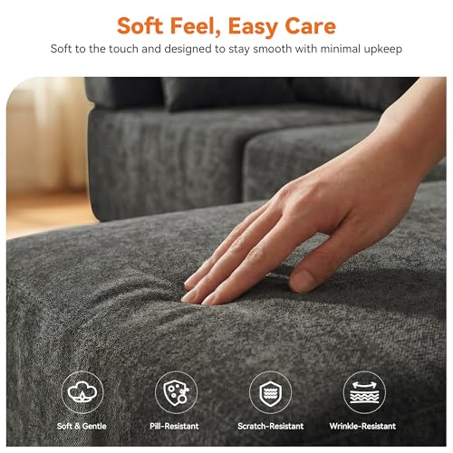 Image of MONVANE 106 inch Cloud Sectional Couch with L Shaped Chaise, Modular Sectional Sofa with Removable Armrests, Comfy Chenille Boneless Couches for Living Room, No Assembly Required, Grey