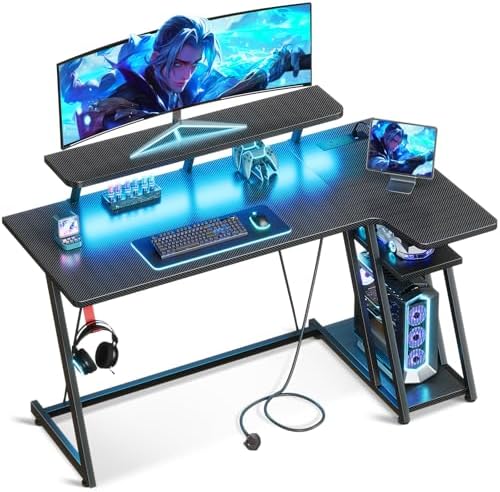 ODK Gaming Desk with LED Lights & Power Outlets, 120CM Computer D...
