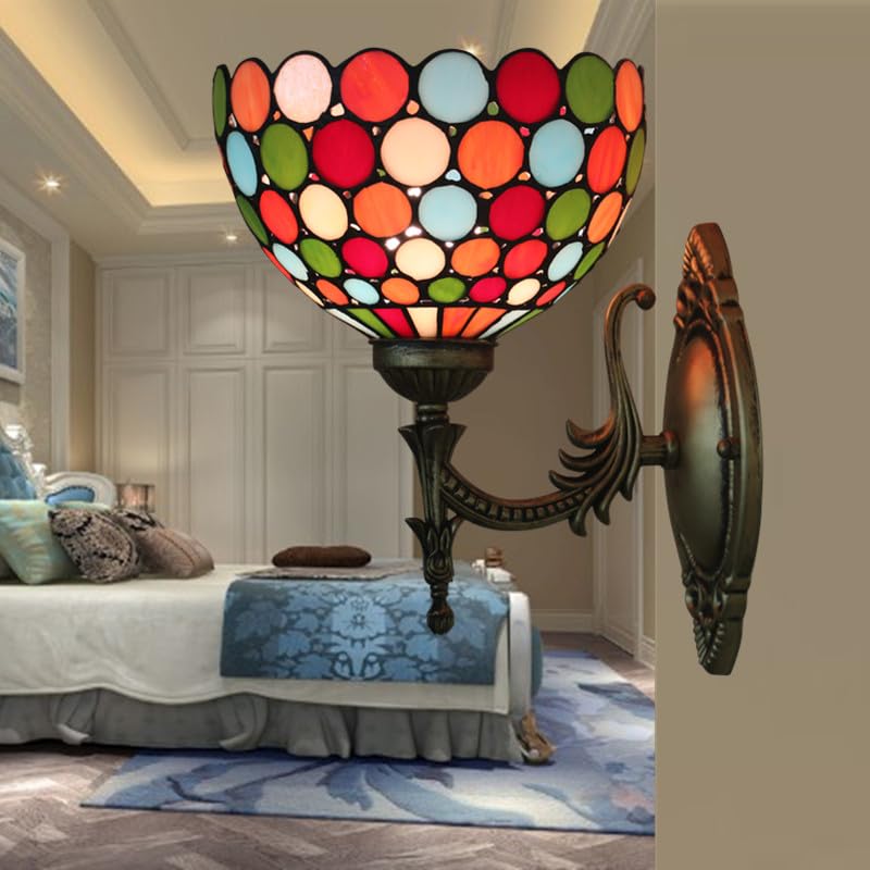 Lámpara de Pared con Bombilla incluida Tiffany de vidrieras multicolor 3