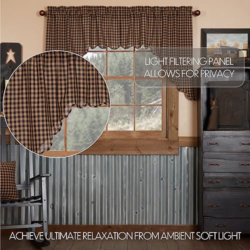 VHC-Brands-4-Pieces-Navy-Check-Scalloped-Swag-Curtains-4-Panels-36x36x16 VHC Brands 4 Pieces Navy Check Scalloped Swag Curtains 4 Panels 36x36x16