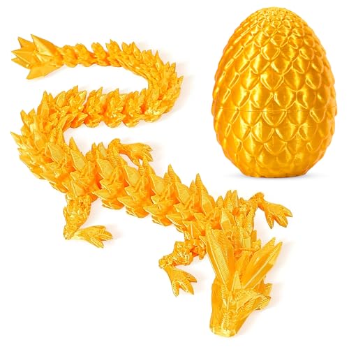 Sprießen Drachenei,3D Gedrucktes Drachenei,3D Gedruckter Drache-22cm Designsbewegliche,Geheimnisvolle Drachen Spielzeug Realistische– Bunte (Glänzendes Gold)
