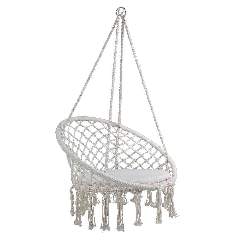 Estosa - Hamac Suspendu Jane, Chaise Hamac Balcon, Fauteuil Suspendu, en Polycoton avec Franges, Portée 100 kg, Mobilier de Jardin, Balcon, Terrasse (Blanc)