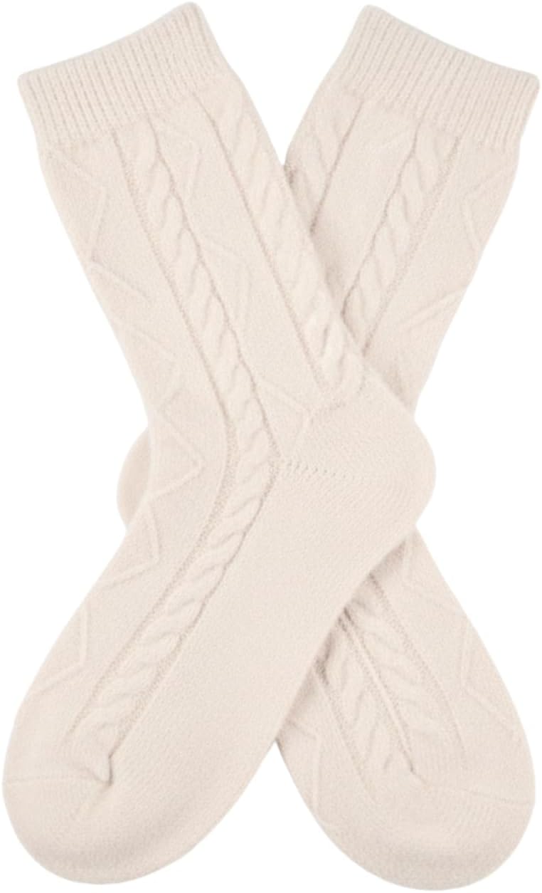 100% Cashmere Women's Sleep Socks, 3-Ply Soft Cozy Cable Knit, Luxury Bed Socks for Warmth, Comfort & Lounging