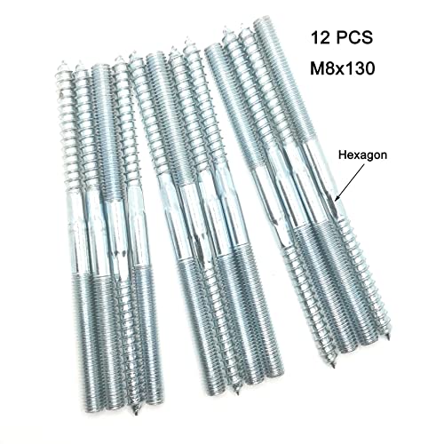 Image of Hanger Bolt M8x130 Silvery Double Headed Bolt Self-Tapping Screw with Hexagon for Furniture 12Pcs