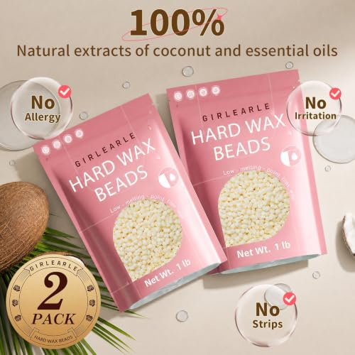Image of GIRLEARLE 2 x 1lb, 2 Pack Cream Wax Beads for Hair Removal Sensitive Skin