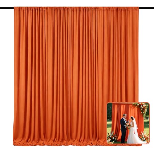 Image of 2 Panels Orange Backdrop Curtain, 10 x 10 Feet Polyester Background Curtains for Parties, Weddings, Baby Showers, Halloween, Christmas, Birthday Party Photoshoot Backdrop Curtains Decorations