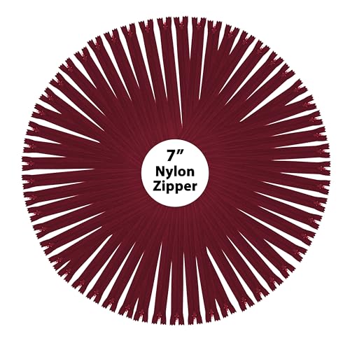 Mandala Crafts 100 PCs Burgundy Closed-End 7 Inches Nylon Zipper for Sewing
