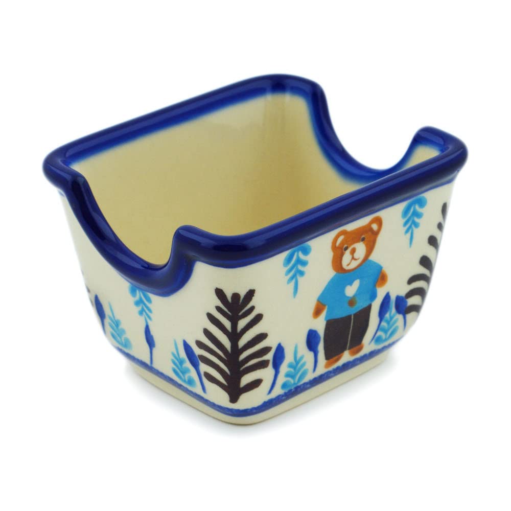 Authentic Polish Pottery Sugar Packet Holder Signature UNIKAT in Teddy's Love Design Handmade in Boles?awiec Poland by Ceramika Bona + Certificate of Authenticity