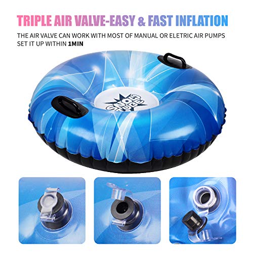 CALO Snow Tube Sled for Kids and Adults 2 Pack, 34" Snow Sleds Heavy Duty with Handles and Bottom, Big Inflatable Snow Tubes for Outdoor Sledding for Boys Girls