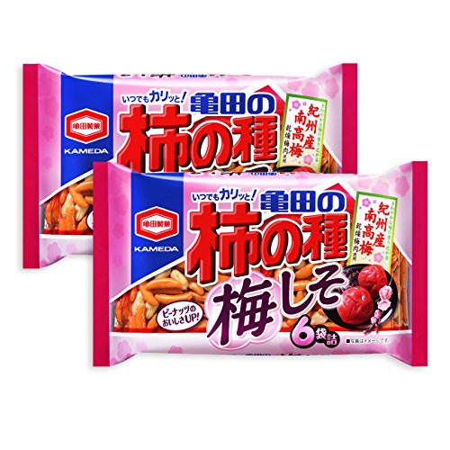 2 Packs Set of Ume-shiso (ume plum & perilla) Flavor Kameda Kakinotane Rice Cracker with Peanuts 6 packs: total 182g (6.4oz) x 2 (Ninjapo Wrapping)