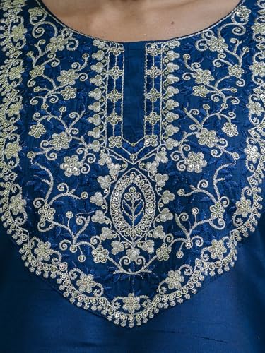 Image of VredeVogel Women's Silk Blend Embroidered Kurta with Pant & Dupatta Set
